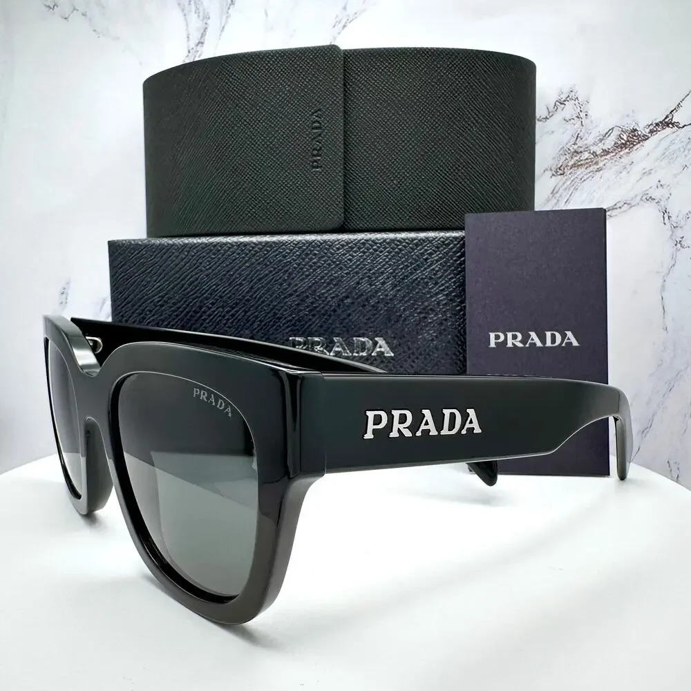 New PRADA Sunglasses PR C04S 16K08Z Black Square Acetate Grey Lens 52-22-145 - Picture 11 of 16